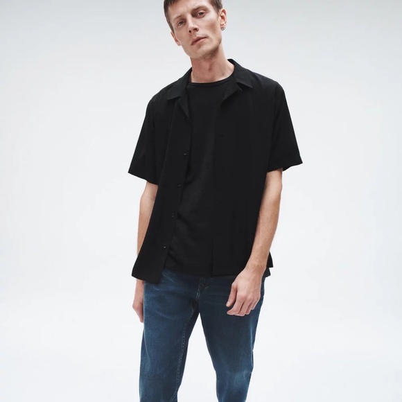 RAG & BONE Men’s Avery Button Up Short Sleeve Shirt Black Size L